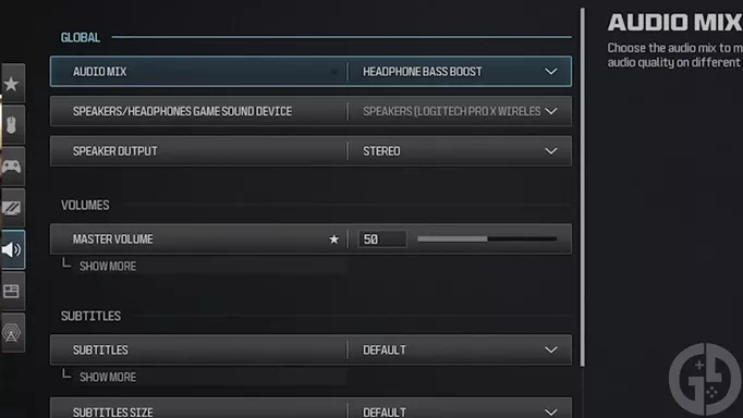The audio settings options in Modern Warfare 3