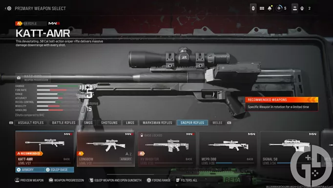 Image of the KATT-AMR in the Sniper Rifles section of MW3
