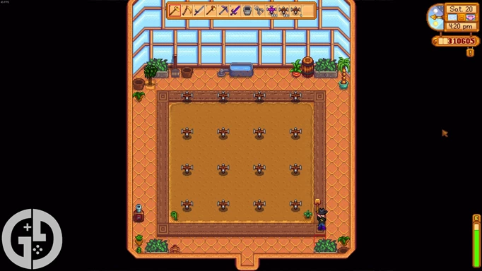 Greenhouse layout for Quality Sprinklers in Stardew Valley