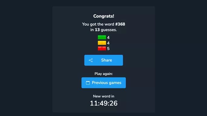 image showing the timer for a new word in Contexto