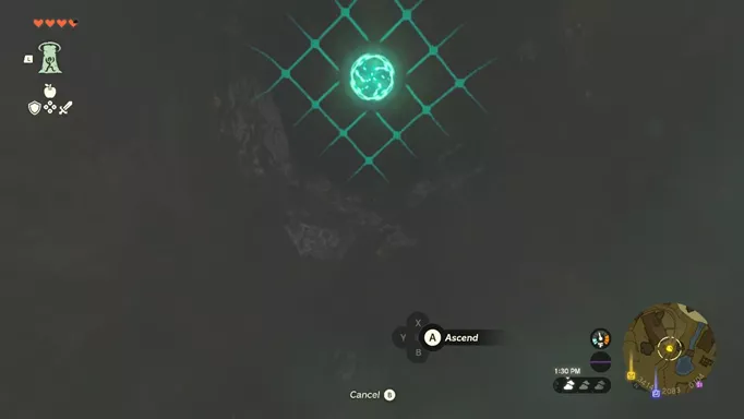 Link using the Ascend ability in Tears of the Kingdom