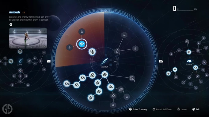 The Ambush skill in Stellar Blade, highlighted in the Attack Skill Tree