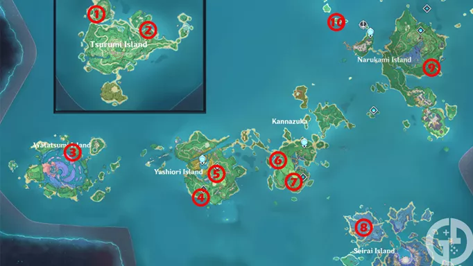 All Inazuma Shrine of Depths map locations in Genshin Impact