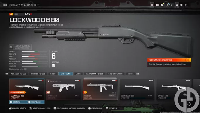 Image of the LOCKWOOD 680 in the Shotguns section of MW3