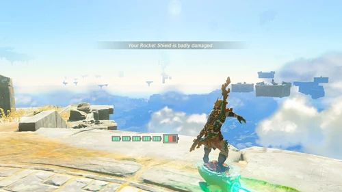 an image of Link shield surfing with a rocket in Tears of the Kingdom