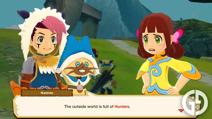Navirou telling Lillia about Hunters in Monster Hunter World