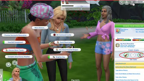 The Sims 4 Interior Decorator career, how to get client's preferences