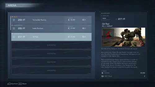 The Arena menu in Armored Core 6