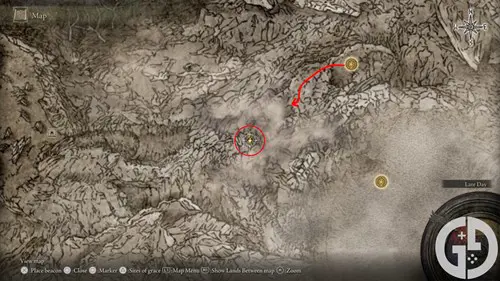 Map showing the Domain of Dragons solution location in Elden Ring Shadow of the Erdtree