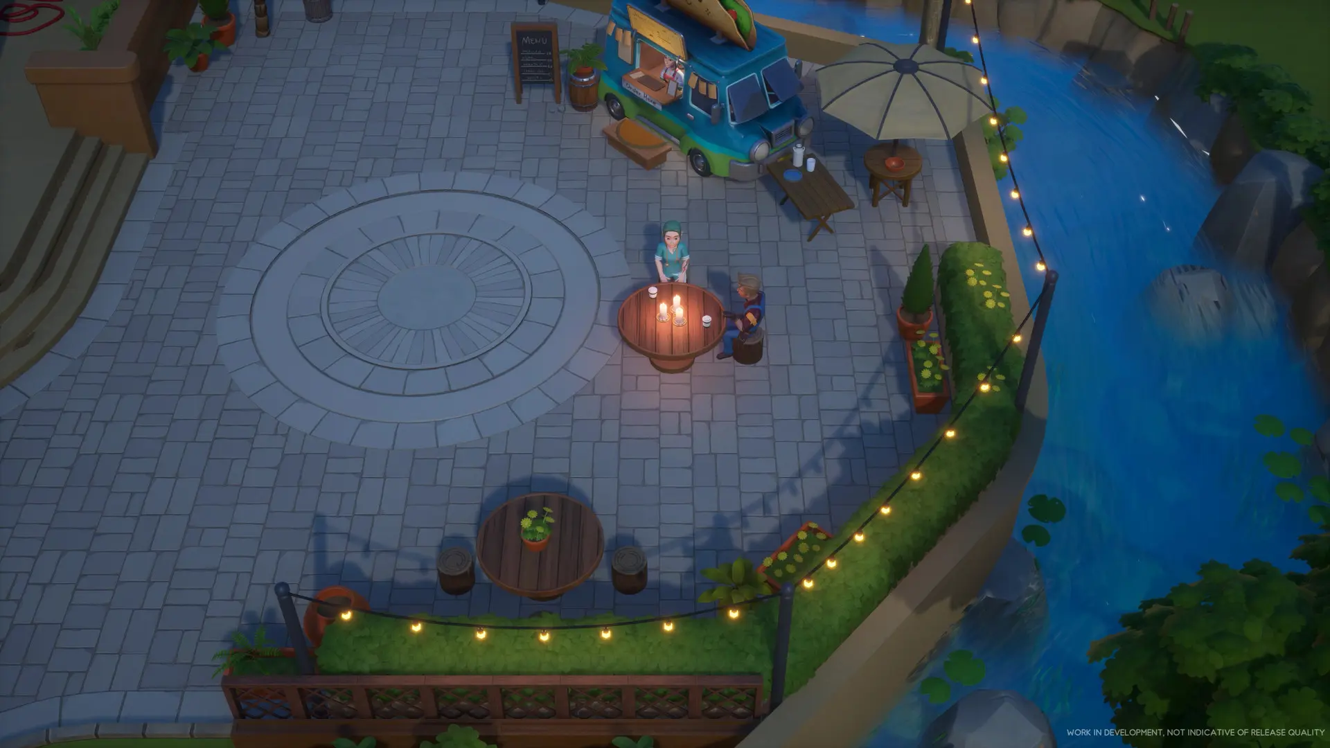 The player sits at a candle lit table in Coral Island