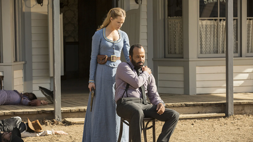 Jeffrey Wright and Evan Rachel Wood in Westworld.