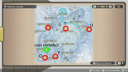 Pokemon Legends Arceus Unown Locations: map of alabaster icelands unown locations