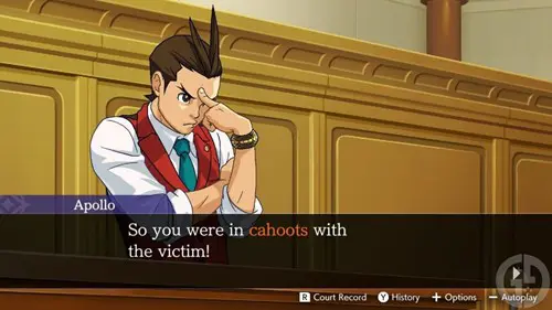 Apollo Justice using his deductive reasoning