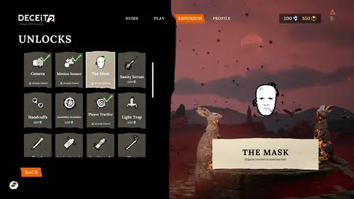 Screenshot of the Deceit 2 unlocks menu