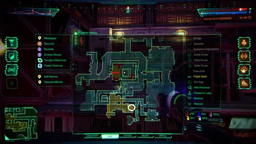 Flight Deck Power Node location in System Shock: map location