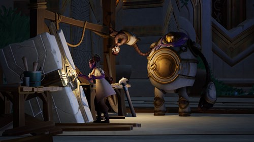 Palia promotional image of Hekla and Jina working on ruins