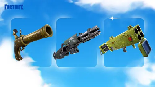 A picture of three weapons returning in Fortnite update 27.10