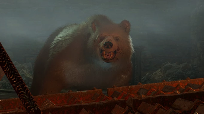 A bear with bloodied teeth in Baldur's Gate 3.