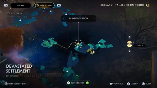 Map showing the Blinding Rayfish location, one of the Jedi: Survivor fish locations