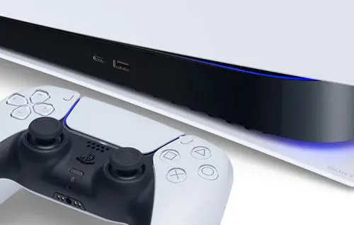 A close-up image of the Playstation 5 and DualSense controller