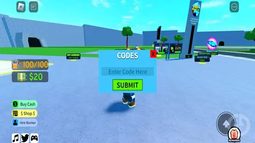 Gas Station Tycoon codes redeem screen