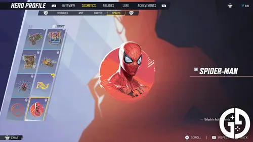 Spider-Man spray in the Marvel Rivals menu