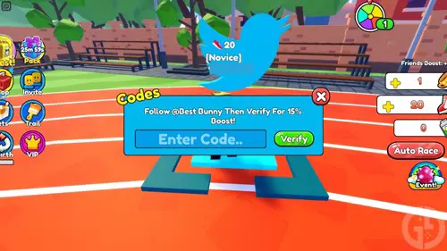 The code redemption screen in RunStar Simulator for Roblox