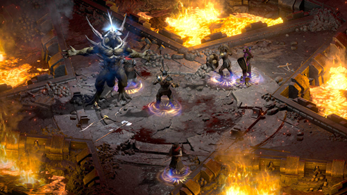 A fight with some demons in Diablo 2.