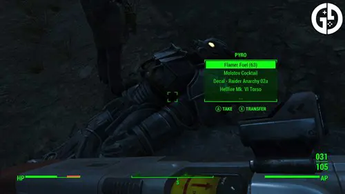 Looting the Hellfire Power Armour from the Pyro.