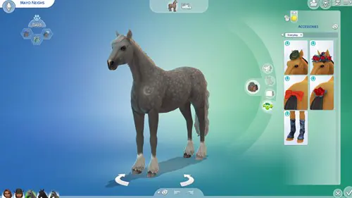 Screenshot of CAS items for horses in The Sims 4 Horse Ranch