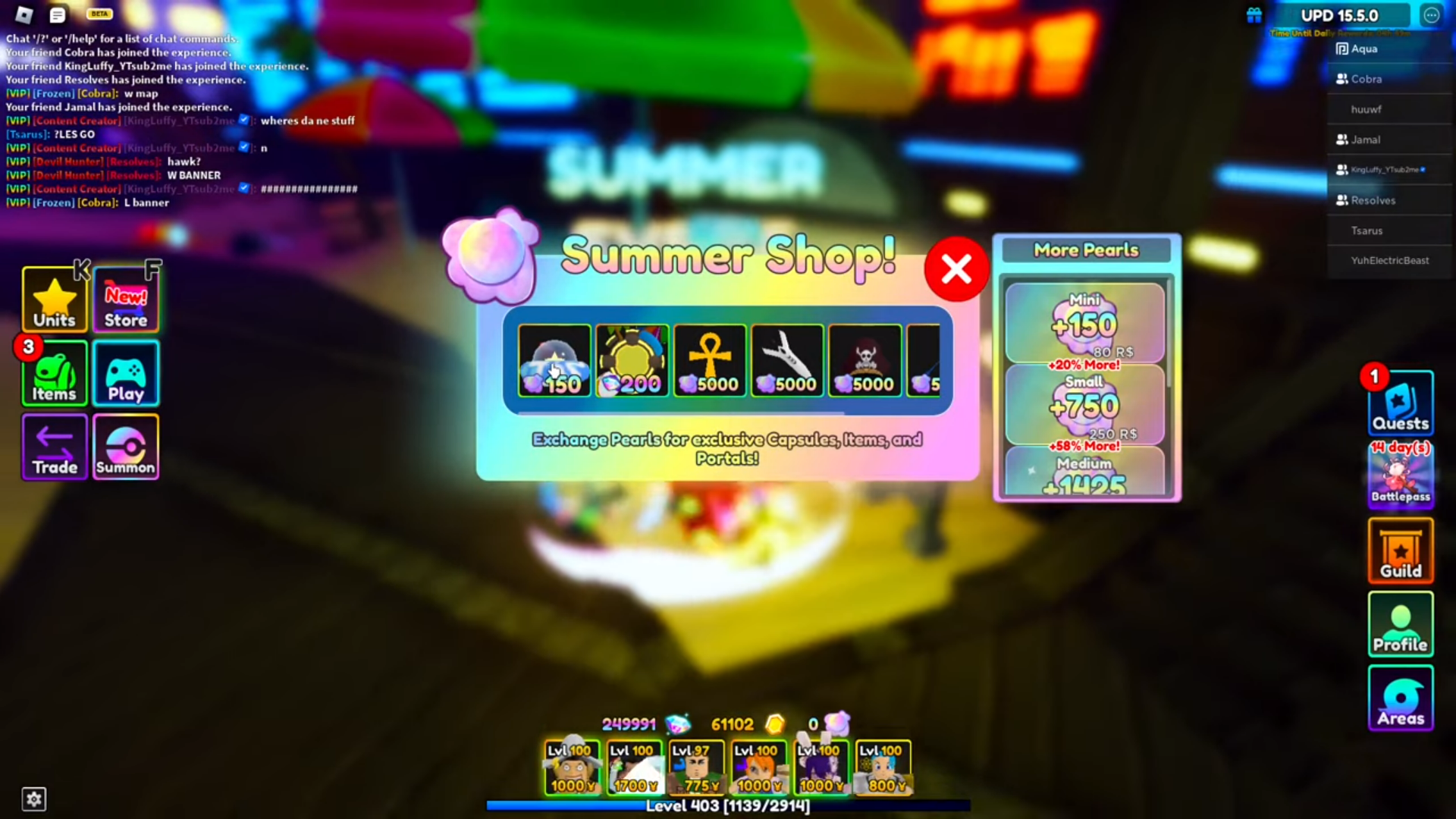 The Summer Shop, where you can buy a Summer Portal in Anime Adventures for Roblox