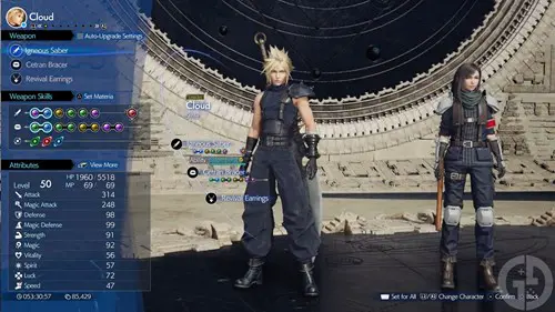 Cloud in the Materia Menu in Final Fantasy 7 Rebirth