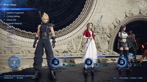 Cloud at Level 18, below the FF7 Rebirth level cap of 70