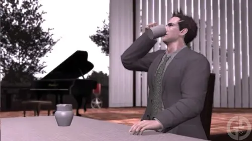 Agent Francis York Morgan drinks coffee in Deadly Premonition: Origins