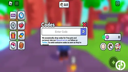 Code redeem screen in Titan Pet Simulator