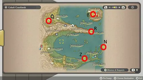 Pokemon Legends Arceus Unown Locations: map of Unown locations in Cobalt Coastlands