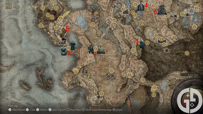 Image of the early NPC locations in Elden Ring Shadow of the Erdtree
