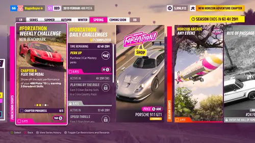 The Forza Horizon 5 Daredevil skill shown in the season challenges menu.