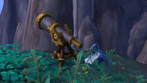 Dracthyr using a telescope in WoW: Dragonflight