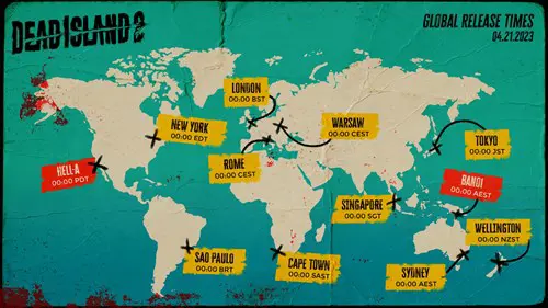 an image of the Dead Island 2 global release time map