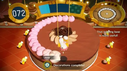 Decorating a cake in Princess Peach Showtime