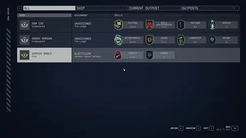 The interface for assigning crew members in Starfield.