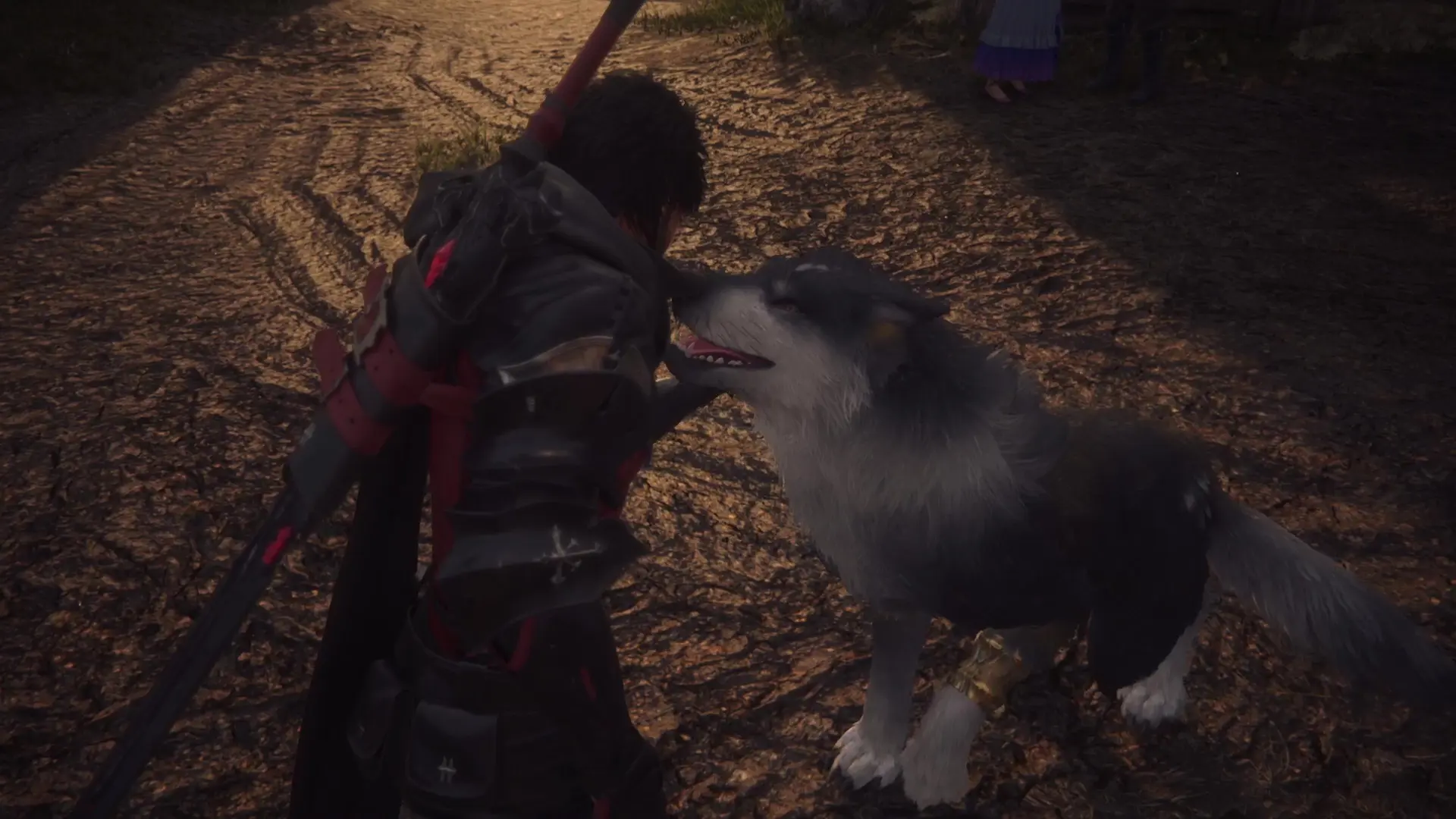 Petting Torgal in Final Fantasy 16, which won't have DLC