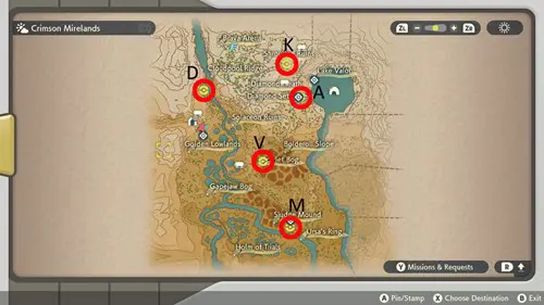 Pokemon Legends Arceus Unown Locations: map of Crimson Mirelands