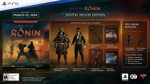 Everything with the Rise of the Ronin Digital Deluxe Edition and pre-order bonuses