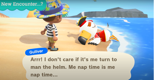 Speaking to Gulliver in Animal Crossing