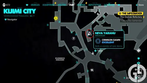 Map showing the location of Neva Yaranu, who you buy the Vandor Survivalist Pants from in Star Wars Outlaws