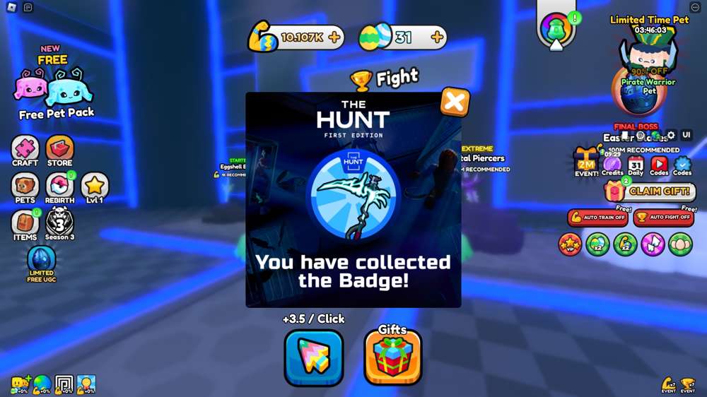 How to get The Hunt event badge in Pull a Sword