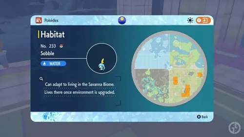 Sobble location in the Indigo Disk map