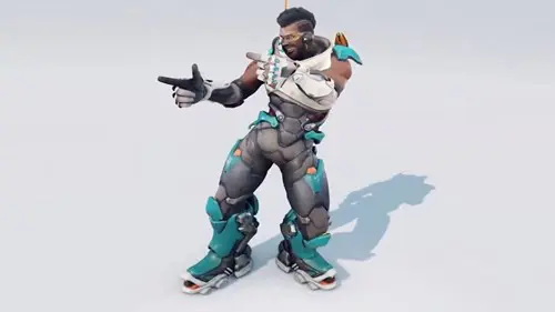 Baptiste posing with finger guns in Overwatch 2